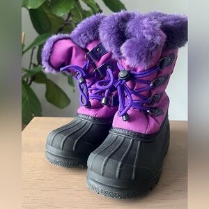 Purple and Black Fur-Lined Winter Boots girl sz 1 worn once